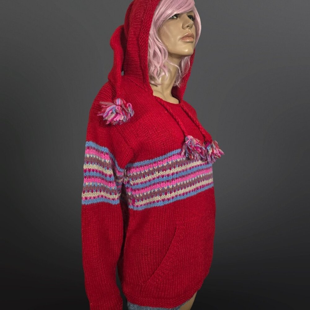 Vintage 90s Laundromat Wool Sweater Womens L Hooded Festival Rave Boho Fairy Elf